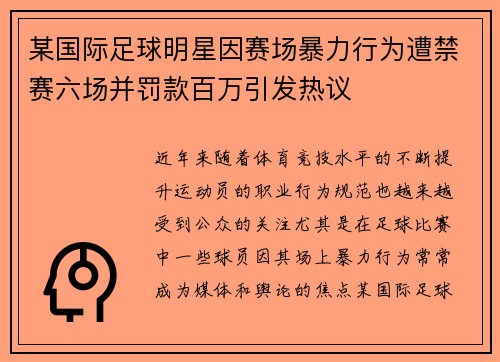 某国际足球明星因赛场暴力行为遭禁赛六场并罚款百万引发热议